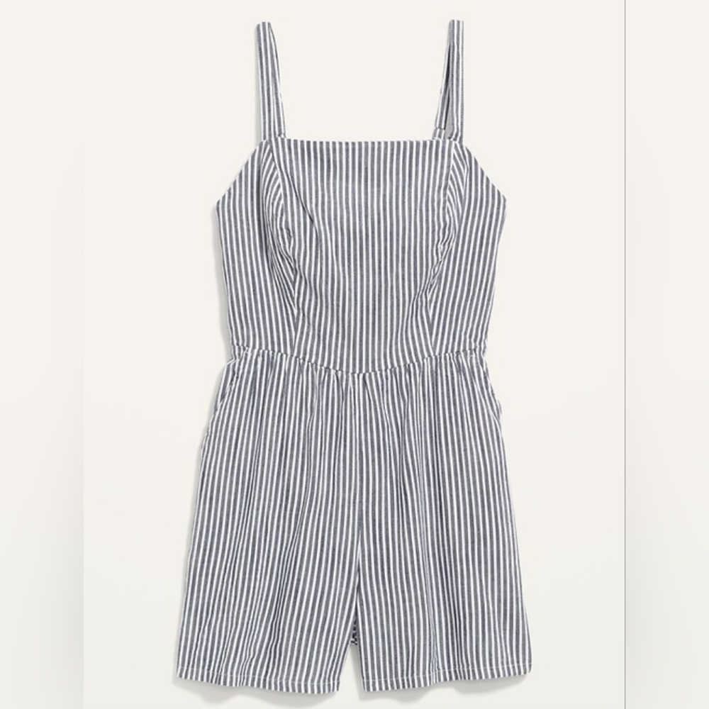 NWT, Old Navy Blue and White Striped Romper, Size Medium